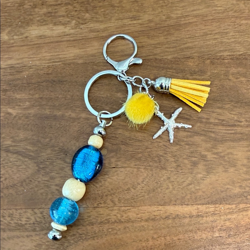 Blue and Yellow Beaded Keychain